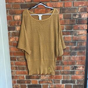 Baby Phat womens metallic open knit dolman sleeve y2k retro sweater gold 3X